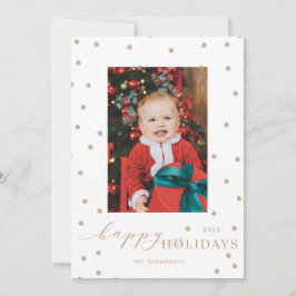 Gold Pompoms Polka Dot Foto Holiday Card Einladung