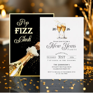Gold Pop Fizz Clink New Years Eve Party Folieneinladung