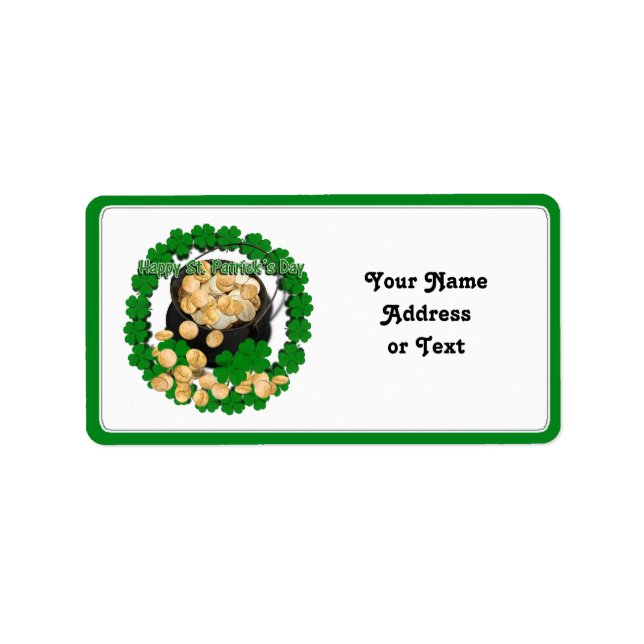 Gold-Pot mit Keilrahmen für den St. Patrick's Day Adressaufkleber (Vorne)
