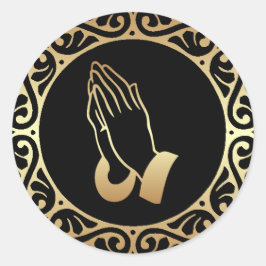 Gold Praying Hands Runder Aufkleber