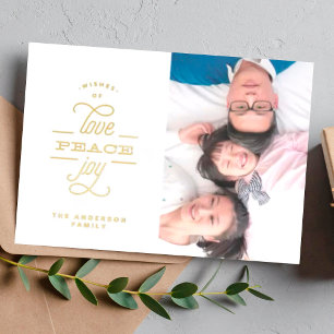 Gold Pressed LOVE PEACE JOY Greeting Photo Folien Feiertagskarte