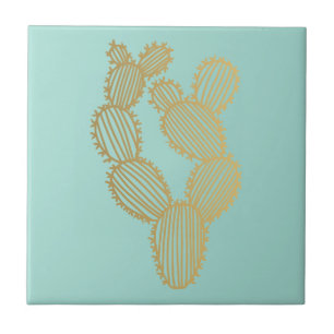 Gold Prickly Cactus Doodle Fliese