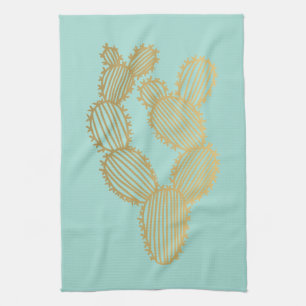 Gold Prickly Cactus Doodle Geschirrtuch