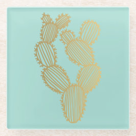 Gold Prickly Cactus Doodle Glasuntersetzer