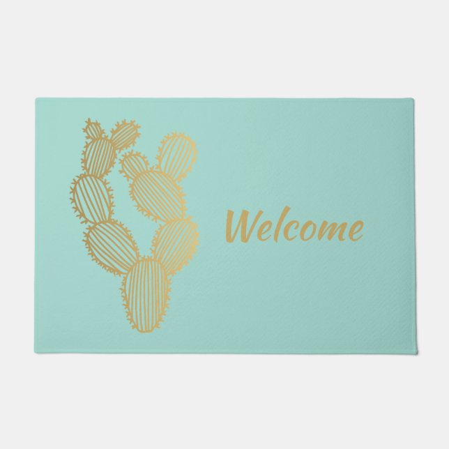 Gold Prickly Cactus Doodle Personalisiert Fußmatte (Vorderseite)