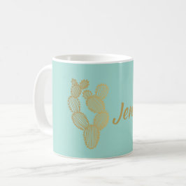 Gold Prickly Cactus Doodle Personalisiert Kaffeetasse