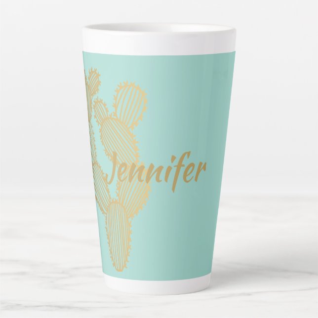 Gold Prickly Cactus Doodle Personalisiert Milchtasse (Vorderseite)