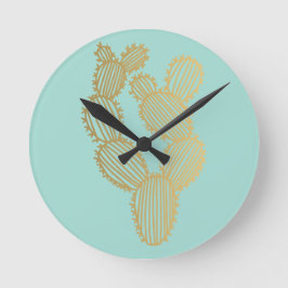 Gold Prickly Cactus Doodle Runde Wanduhr