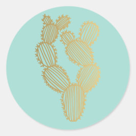 Gold Prickly Cactus Doodle Runder Aufkleber