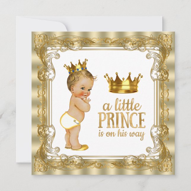 Gold Prince Baby Dusche Einladung (Vorderseite)