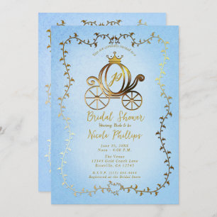 Gold Princess Carriage Blue Storybook Bridal Einladung