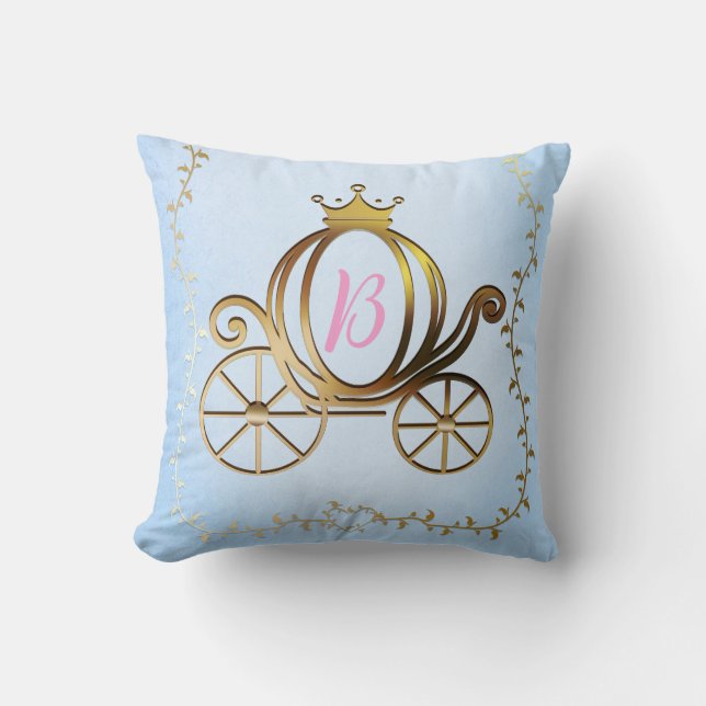 Gold Princess Carriage Blue Storybook Kissen (Vorderseite)
