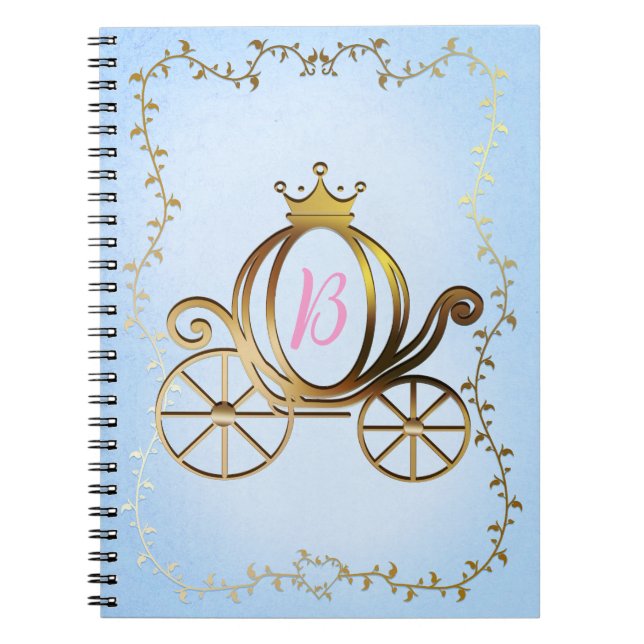 Gold Princess Carriage Blue Storybook Personalisie Notizblock (Vorderseite)
