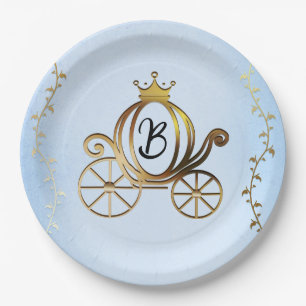 Gold Princess Carriage Blue Storybook Royal Pappteller