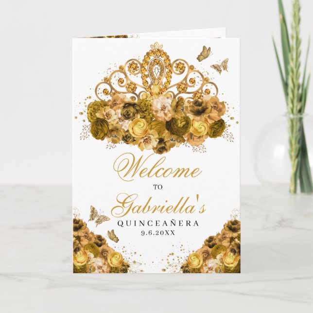 Gold Princess Tiara Quinceanera Programm (Vorderseite)