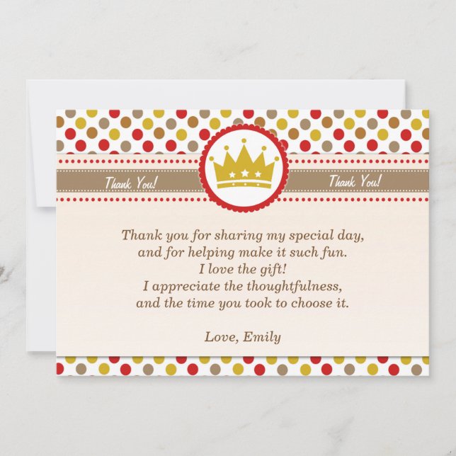 Gold Prinz-Thank You Card Red Dankeskarte (Vorderseite)
