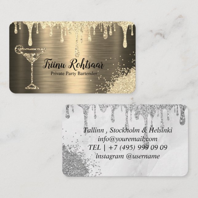 Gold Private Party Barkeeper Business Card Visitenkarte (Vorne/Hinten)