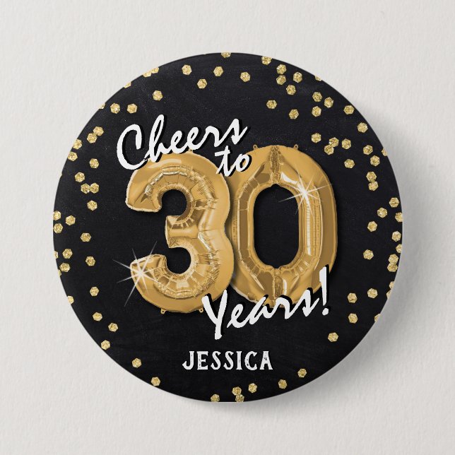 Gold Prost zum 30. Geburtstag Button (Vorderseite)