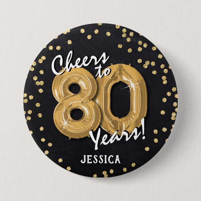 Gold Prost zum 80. Geburtstag Button (Vorderseite)