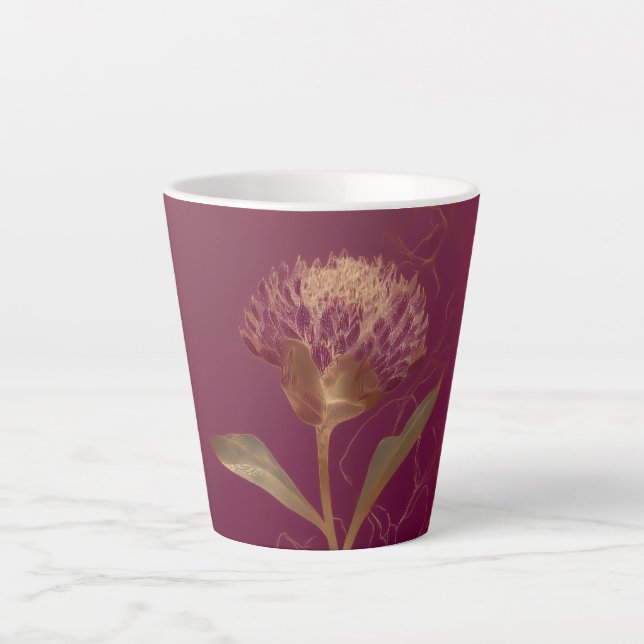 Gold Protea-Blüte Burgund Botanische Linienzeichnu Milchtasse (Vorderseite)
