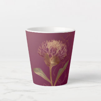 Gold Protea Flower Burgundy Botanical Linework Milchtasse