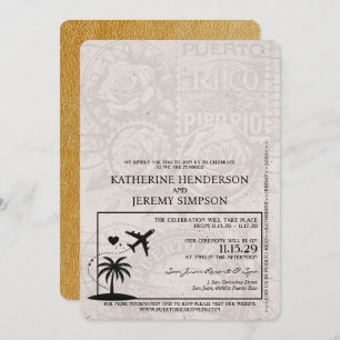 Gold Puerto Rico Passport Wedding Einladung