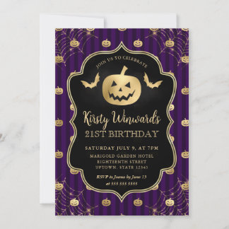 Gold Pumpkin and Stripes 21. Geburtstag Einladung