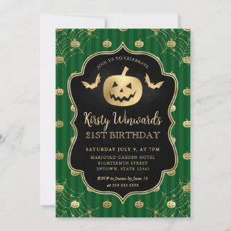 Gold Pumpkin and Stripes 21. Geburtstag Einladung