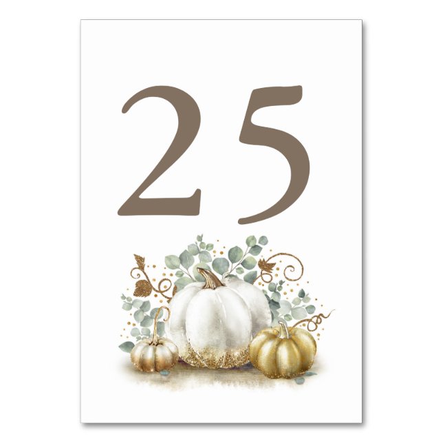 Gold Pumpkin Hochzeit im Herbst Tischnummer Cards (Vorderseite)