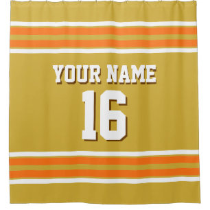 Gold Pumpkin Orange White Stripes Sports Jersey Duschvorhang