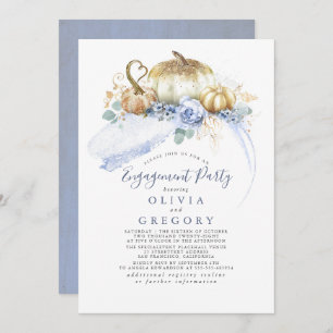 Gold Pumpkins Dusty Blue Fall Engagement Party Einladung