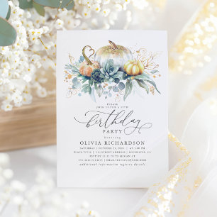 Gold Pumpkins Succulents Grüne Fall Geburtstag Einladung