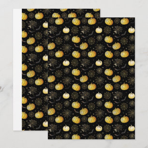 Gold Pumpkins & Webs - Nahtloses Halloween-Muster Einladung