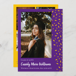 Gold Purple Confetti Graduation Announcement Einladung