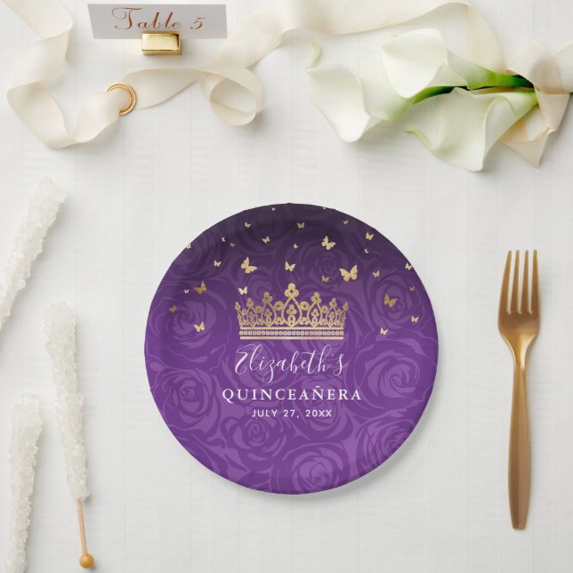 Gold Purple Quinceanera Birthday Party Template Pappteller (Hochzeit)