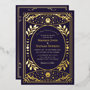 Gold & Purple Vintage Tarot Gothic Hochzeitsfolie Folieneinladung