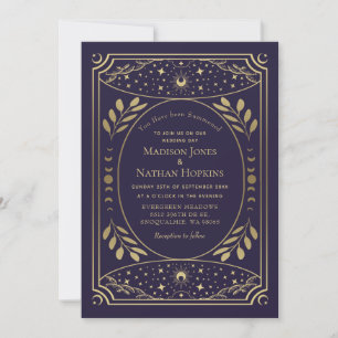 Gold Purpur Gothic Vintage Tarot Hochzeit QR Code Einladung