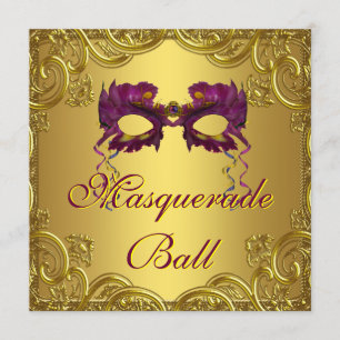 Gold Purpurmaske Violetter Maskenball-Party Einladung