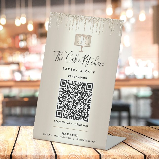 Gold QR Code Bezahlung Hier Bäckerei Glitzer Tropf Sockelschild (Von Creator hochgeladen)