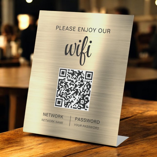 Gold QR Code Bitte genießen Sie unsere WiFi Sockelschild (Von Creator hochgeladen)