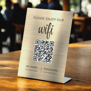 Gold QR Code Bitte genießen Sie unsere WiFi Sockelschild