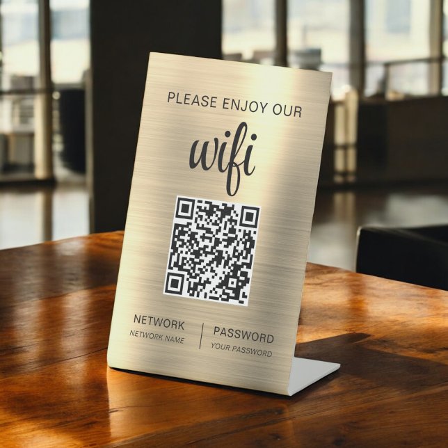 Gold QR Code Bitte genießen Sie unsere WiFi Sockelschild (Von Creator hochgeladen)