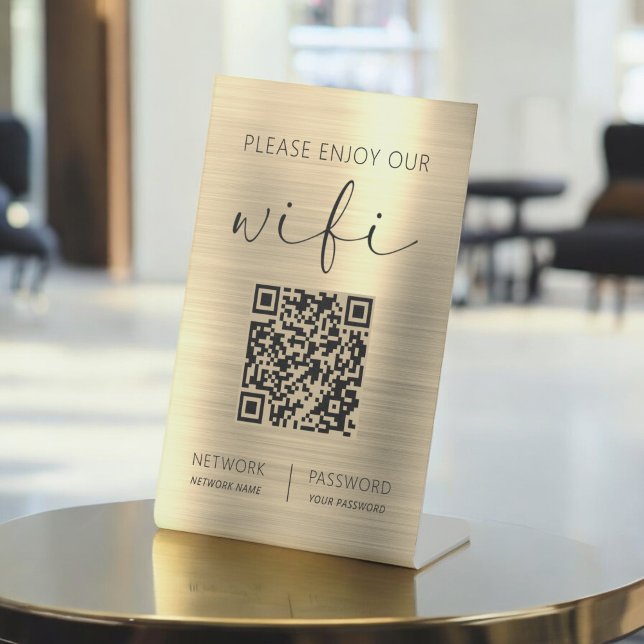 Gold QR Code Bitte genießen Sie unsere WiFi Sockelschild (Von Creator hochgeladen)