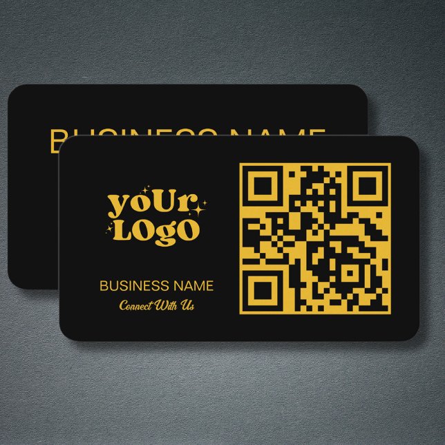 Gold QR Code Business-Logo | Schwarze Moderne Visitenkarte (Von Creator hochgeladen)