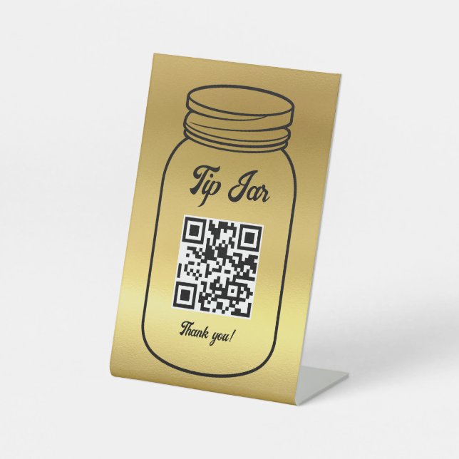 Gold QR Code Digital Tipp Jar Sockelschild (Vorderseite)