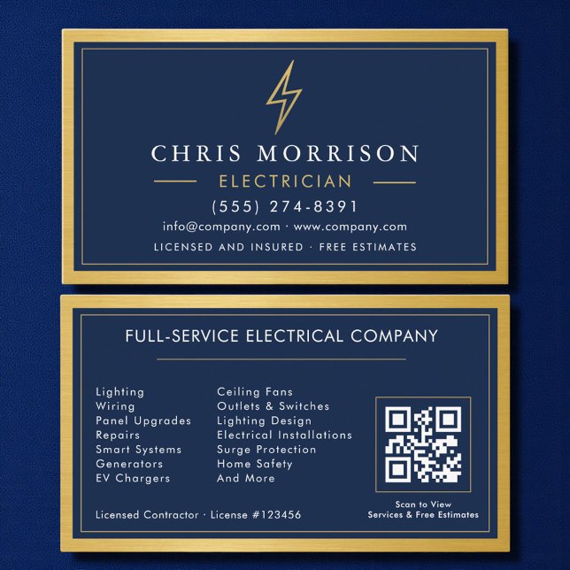 Gold QR Code Electrician Electrical Contractor  Visitenkarte (Von Creator hochgeladen)