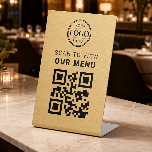 Gold QR-Code-Menü-Tischdisplay Sockelschild (Von Creator hochgeladen)