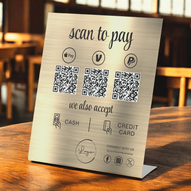 Gold QR Code Payment Scan to Pay Business Logo Sockelschild (Von Creator hochgeladen)