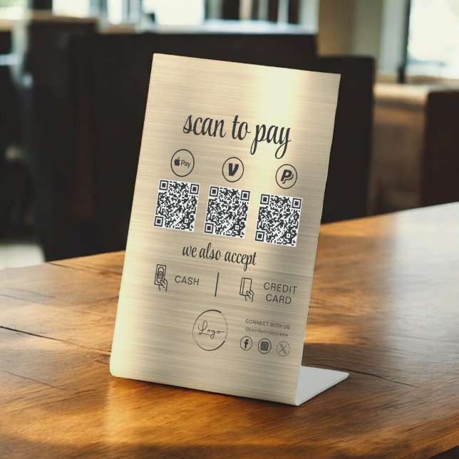 Gold QR Code Payment Scan to Pay Business Logo Sockelschild (Von Creator hochgeladen)