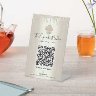 Gold QR Code Scan Menü Cupcake Glitzer Bäckerei Ca Sockelschild